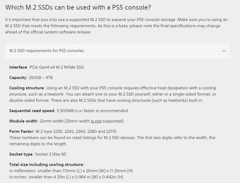 PS5용 M.2 SSD는 요구사항이 많은 편이다.