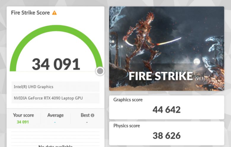3D마크의 파이어 스트라이크 테스트 결과다. 피직스 스코어 38,626점을 기록했다.