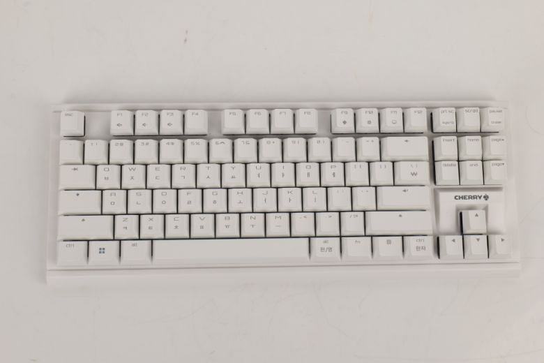 87키 구성 텐키리스 레이아웃. 숫자패드가 없기 때문에 책상 위 공간을 덜 차지한다. 또 마우스 이동반경이 넓은 FPS 플레이어에게 선호되는 레이아웃이기도 하다.