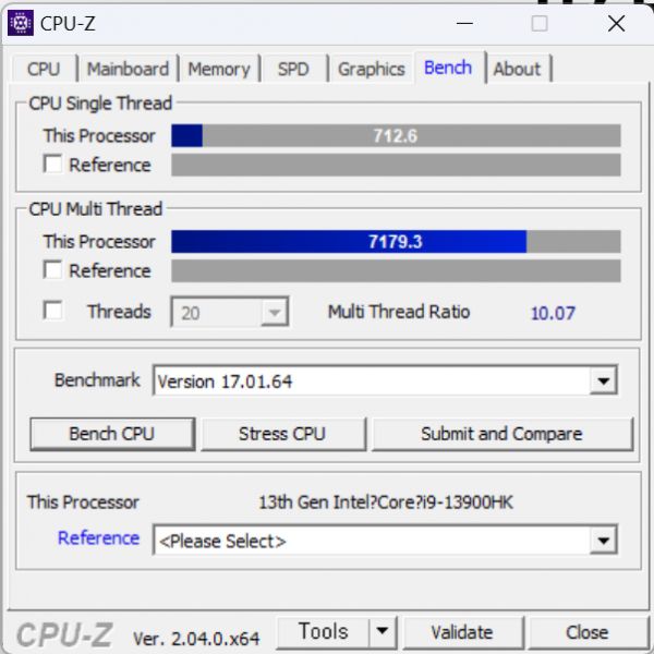 CPU는 14코어 20스레드 구성인 코어 i9-13900HK다
