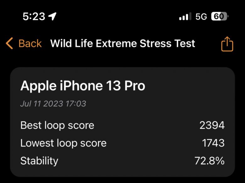 쿨러가 없는 상태에서는 안정성 72.8%에 최저 루프 스코어 1,743점을 기록했다. 테스트가 끝난 스마트폰을 상당히 뜨거워진 상태였다.