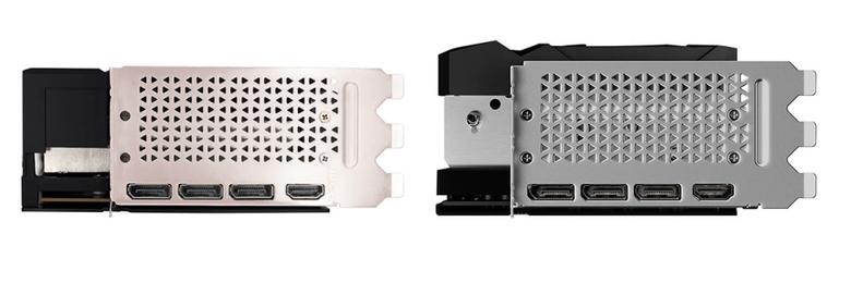 ▲ PNY 지포스 RTX 4090ㆍ4080 VERTO의 슬롯(좌)와 일반 동급 그래픽카드(우)의 슬롯 비교. 더 얇은 슬롯 두께로 시스템 장착 호환성을 확보한 점이 특징이다.