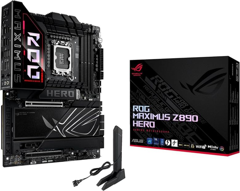 메인보드는 ASUS ROG MAXIMUS Z890 HERO다. 22+1+2+2의 강력한 전원 성능을 제공하는 하이엔드 Z890 메인보드다.