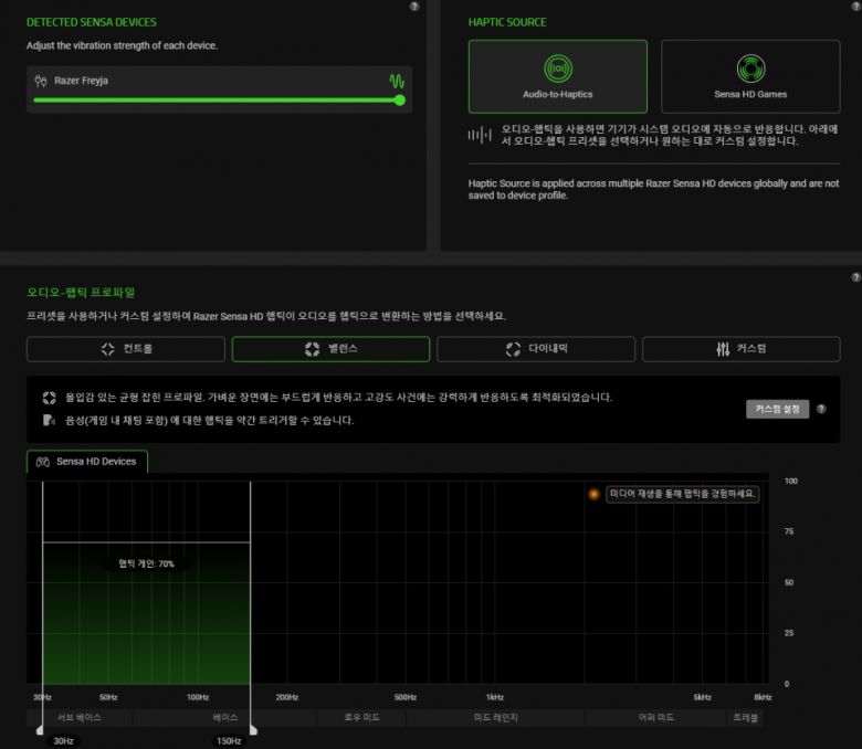 레이저 프레이야는 PC용 소프트웨어 ‘레이저 시냅스 4’로 상세한 제어가 가능하다.