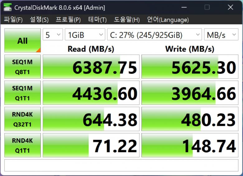 매우 빠른 속도의 PCIe 4.0 NVMe SSD 2TB가 장착됐다.