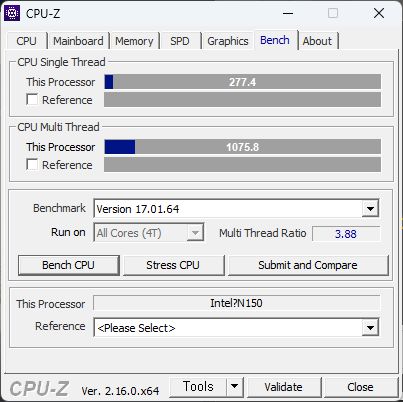 싱글 스레드는 277.4점, 멀티 스레드는 1,075.8점을 기록했다.