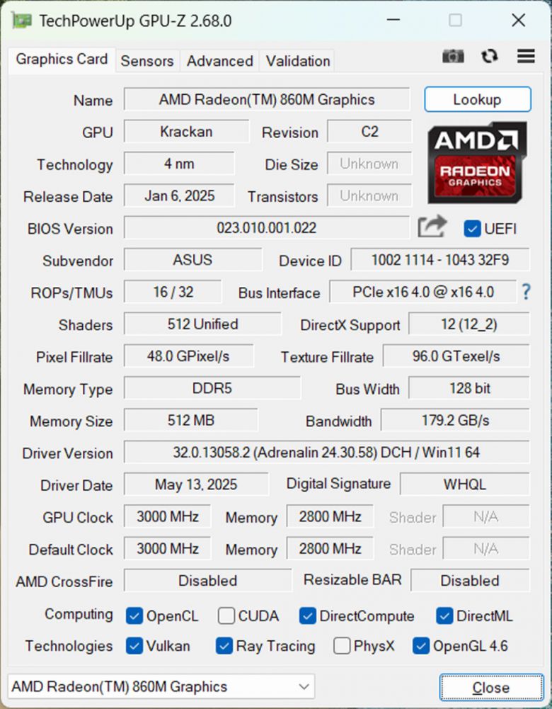 내장 GPU는 AMD 라데온 860M 그래픽스를 탑재했다.