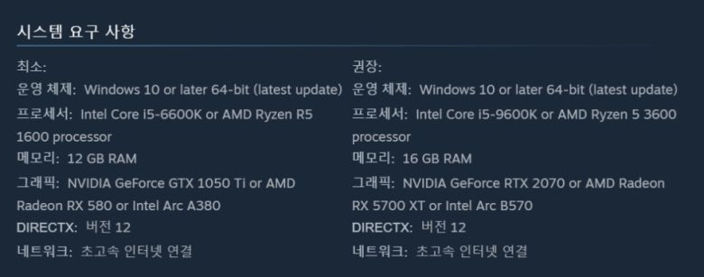 ‘아크 레이더스’의 시스템 요구 사항.