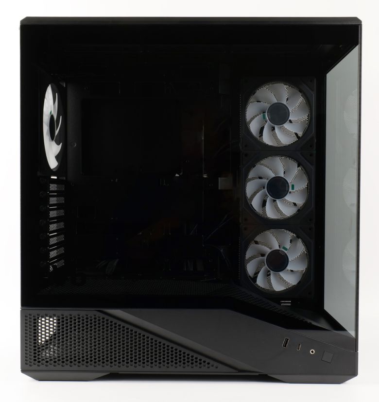 전면과 좌측면에 걸쳐 강화유리를 적용한 풀 파노라마 디스플레이 디자인이다. 좌측 하단에는 입출력 단자가 있다.