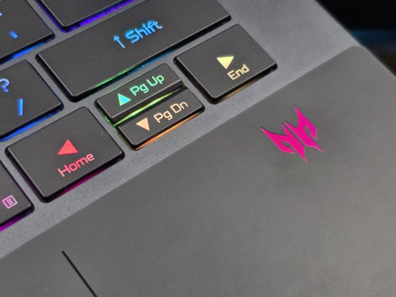 팜레스트 오른쪽에는 프레데터 로고가 더해졌고 RGB LED로 아름답게 빛난다.