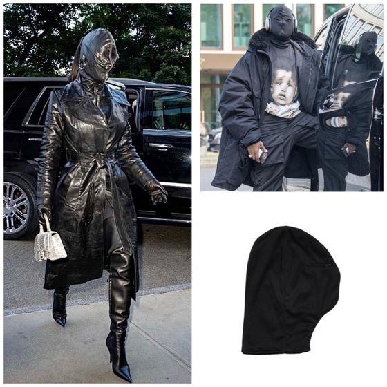 킴 카다시안이 트위터에 올린 사진(좌)과 칸예 웨스트가 새로 낸 앨범의 기념 마스크와 마스크를 착용한 그의 모습(우). 〈사진=트위터〉