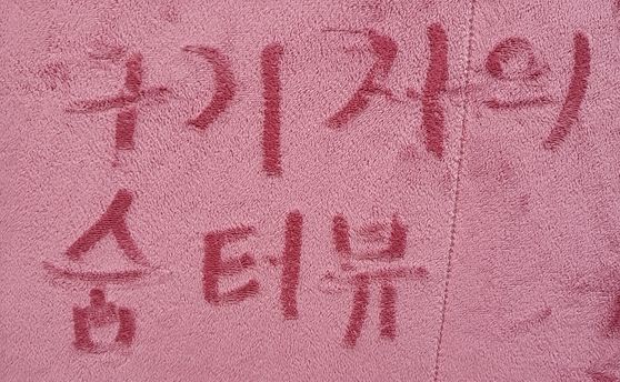 벨리곰에는 이렇게 쉽게 손가락으로 글자를 쓰고 손바닥으로 문질러서 지울 수 있습니다. 아래에서 위 방향으로 털의 결을 거슬러 올라가면 더 쉽게 써집니다.