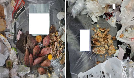 과거 강동구가 단속한 음식물 혼합 배출 사례. 최근 SNS에 올라온 사례와 다름 〈강동구청 제공〉