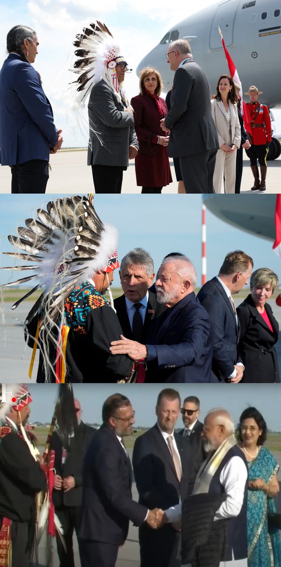 G7 초청국인 호주, 브라질, 인도 정상들의 캐나다 공항 입국 모습 〈출처 : 연합뉴스, firstpost〉