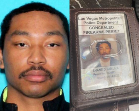 현지 경찰은 총격범이 라이스베이거스 출신의 27세 남성인 셰인 데번 타무라라고 밝혔다. 이 남성은 라스베이거스에서 발급받은 총기 소지 허가증(오른쪽)을 가지고 있었다. 〈사진=CNN〉