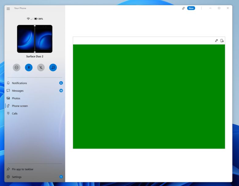 사용자 스마트폰 도우미가 서피스 듀오 2와 호환되는 것 같기는 하지만, 분명히 그런 것은 아니다. 여기서 표시되어야 할 것은 PC에서 원격 접속을 허용하는 듀오 2의 화면이다. ⓒ Mark Hachman / IDG