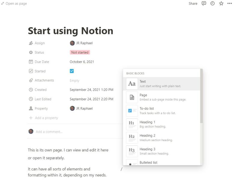 각 노션 카드에는 카드 안에서 보거나 단독 문서로 열 수 있는 자체적인 사용자 정의 가능 페이지가 포함되어 있다. (이미지를 확대하려면 클릭한다.) ⓒ JR RAPHAEL/IDG