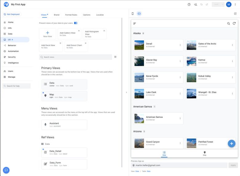앱을 생성하고 나면 스마트폰, 태블릿 또는 전체 화면 에뮬레이터로 앱을 미리보고 필요에 따라 수정도 할 수 있다. 디바이스에서도 앱을 볼 수 있다. 앱시트 에디터가 추가할 만한 항목을 제안하며 사용자가 직접 추가할 수도 있다. ⓒ IDG