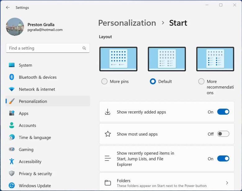 시작 메뉴를 개인화할 수 있는 새로운 섹션 ⓒ IDG