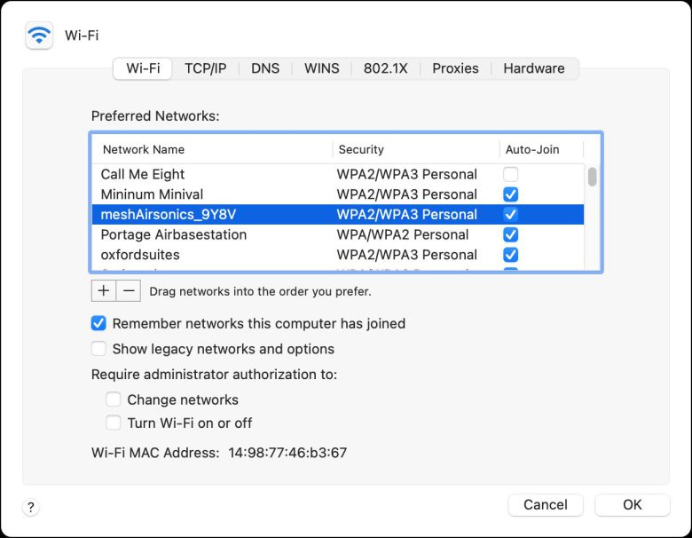 확인할 수 없는 와이파이 네트워크는 지우는 것이 좋다.