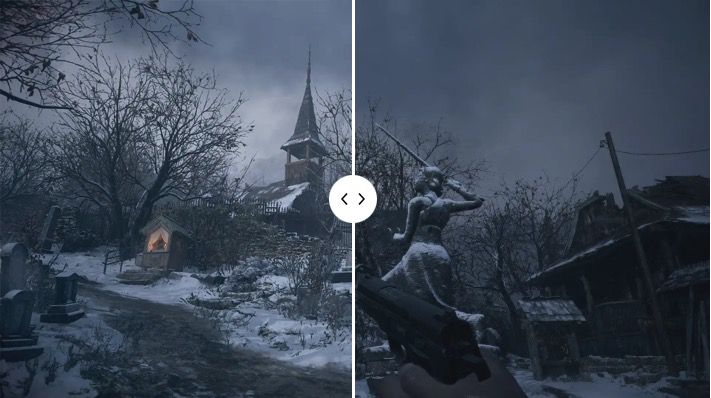 우선순위 그래픽스 사전 설정 및 업스케일링이 활성화된 상태에서 해상도가 1080p인 동일한 장면. 윈도우 PC(우측)는 2.5배 이상 빠르다.