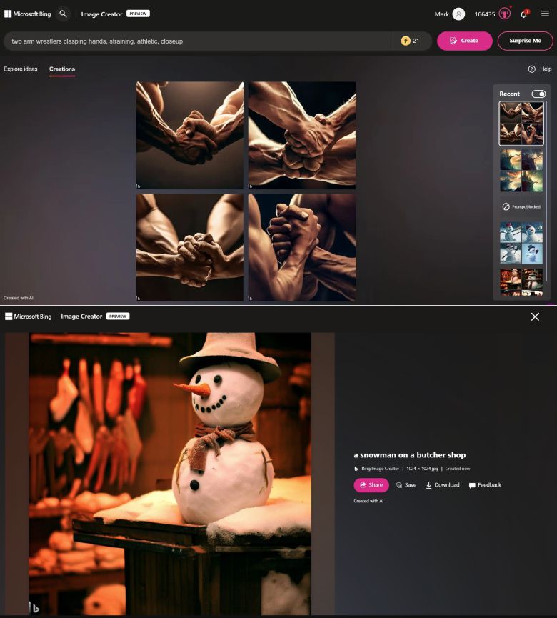 생성된 이미지는 디테일하지만, 복잡하게 얽혀 있는 손을 표현하거나 눈사람의 얇은 팔을 완성할 정도로 완벽하지는 않았다. ⓒ Microsoft