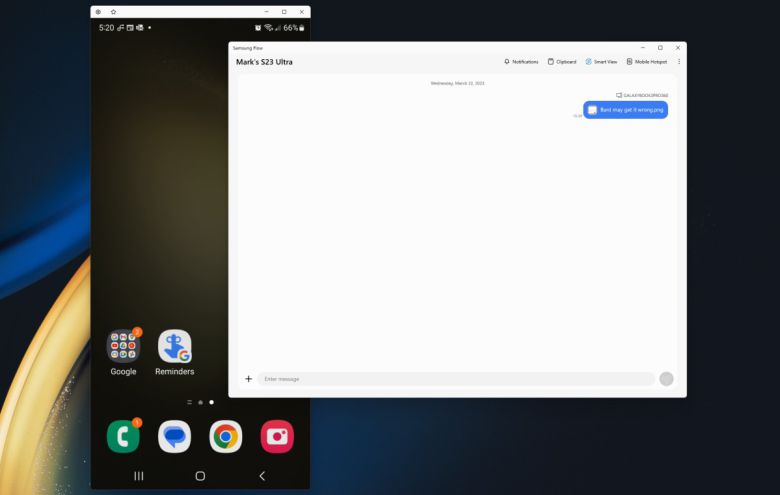삼성 플로우를 사용하면 스마트폰을 데스크톱에 미러링하고 메시지와 파일을 스마트폰으로 보낼 수 있다. ⓒMark Hachman / IDG