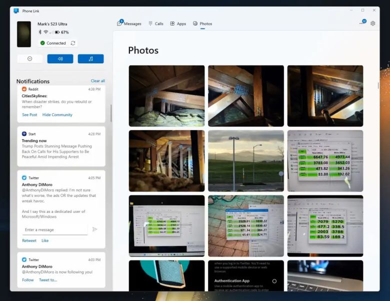 윈도우용 폰 링크를 사용하면 스마트폰에 직접 연결할 수 있으며, 삼성 갤럭시 기기를 통하면 훨씬 더 많은 혜택을 볼 수 있다. ⓒMark Hachman / IDG