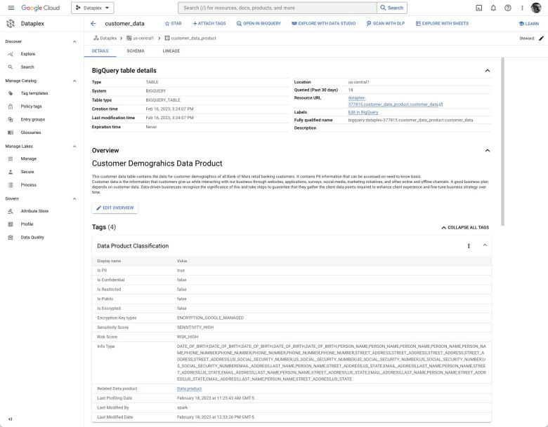 고객 인구 통계 데이터 제품. 이 수준에서 PII(개인 식별 정보)에 해당하는 정보 또는 기타 민감한 정보에 플래그를 지정하고, 권한이 없는 사람이 볼 수 없도록 민감한 열을 가리는 등 위험을 낮추기 위한 조치를 취할 수 있다. ⓒ IDG