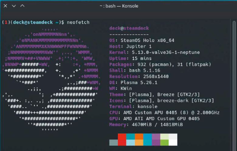 네오페치(Neofetch) 도구가 현재 사용 중인 소프트웨어 기반이 최신 버전이 아니라는 점을 보여준다. ⓒIDG