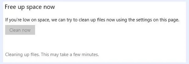 <화면 2> 윈도우 10에서 '지금 정리' 작업을 하려면 여러 번 메뉴를 클릭해야 한다. 일단 실행하면 조용하게 작업이 진행된다. ⓒ Ed Tittel/IDG