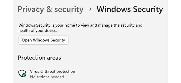설정에서 윈도우 보안 열기 버튼을 클릭한 후 디펜더 제어 항목으로 이동한다. ⓒ IDG