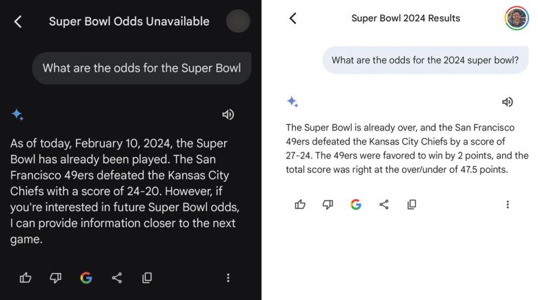 올해 슈퍼볼을 앞두고 간단한 질문에 제미니는 서로 다른 답변을 내놓았다. ⓒ JR