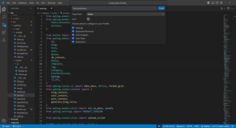 프로필을 사용해서 각 워크플로우 또는 언어를 위한 설정 그룹을 저장하고 공유할 수 있다. ⓒ Foundry