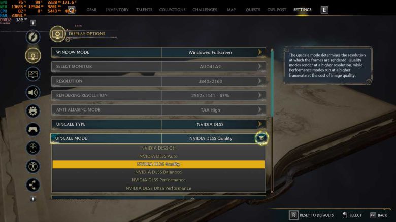 호그와트 레거시의 엔비디아 DLSS 설정. ⓒ Thiago Trevisan/PCWorld