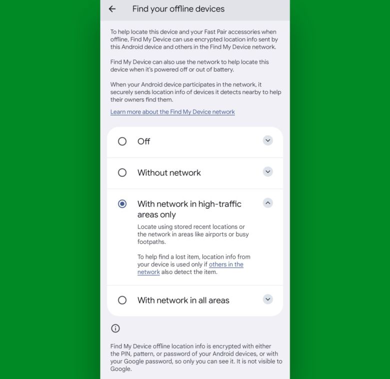 ‘내 기기 찾기’ 네트워크를 사용하는 다양한 종류의 옵션이 있다. ⓒ Foundry