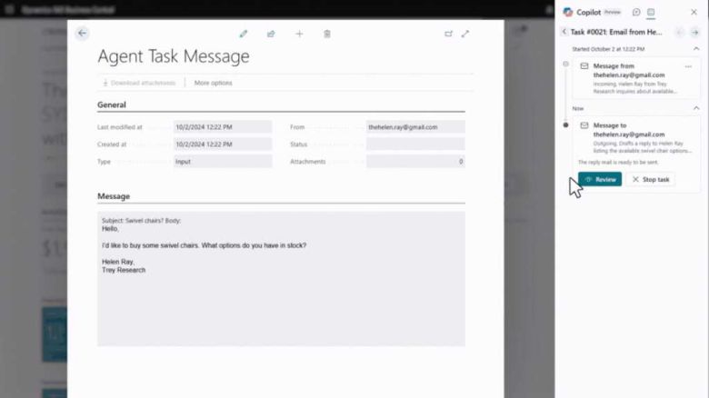 예를 들어 새로운 코파일럿 AI 에이전트는 판매 주문을 받는 데 도움을 줄 수 있다. ⓒ Microsoft