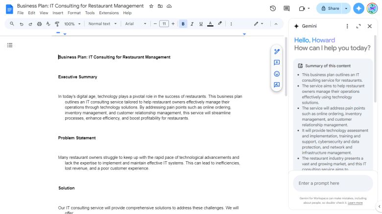 Gemini can instantly summarize the contents of a document.