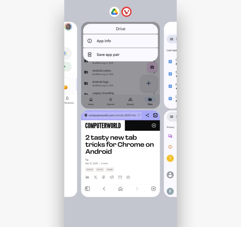 안드로이드 15의 앱 페어 기능은 두 개의 특정 앱을 동시에 사용할 수 있도록 해준다.JR Raphael / Foundry