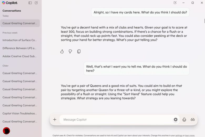 코파일럿 비전은 2장의 퀸이 있다고 봤다. Mark Hachman / Foundry