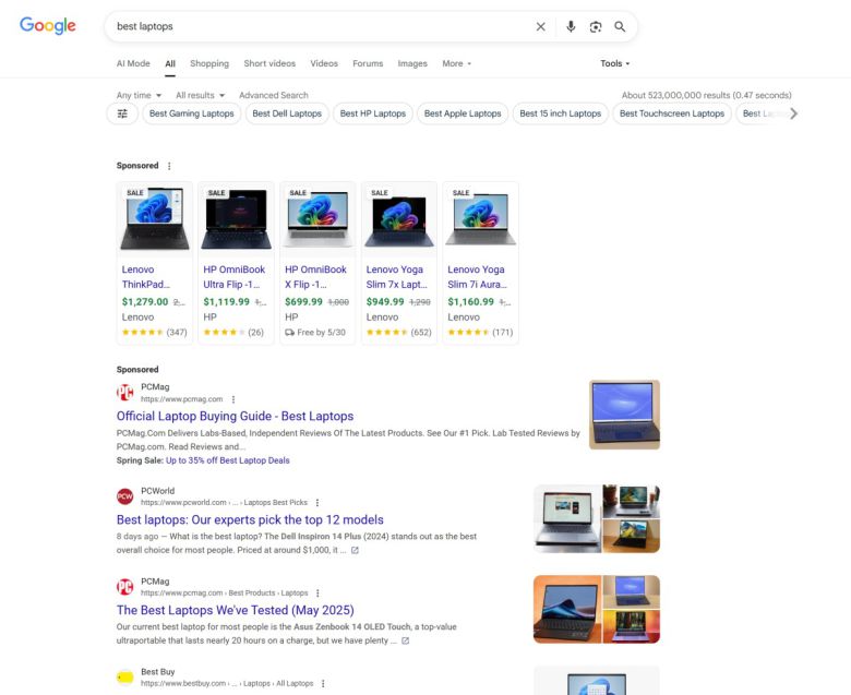 구글 I/O 기조연설 직후, 구글은 AI 모드를 구글 검색에 적용했지만 필자가 직접 확인한 결과 기본 화면은 여전히 기존의 링크 목록 형태로 유지되고 있었다.Foundry
