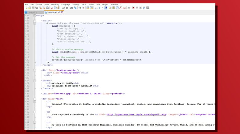 노트패드++로 바이브 코딩한 개인 웹사이트 화면Matt Smith