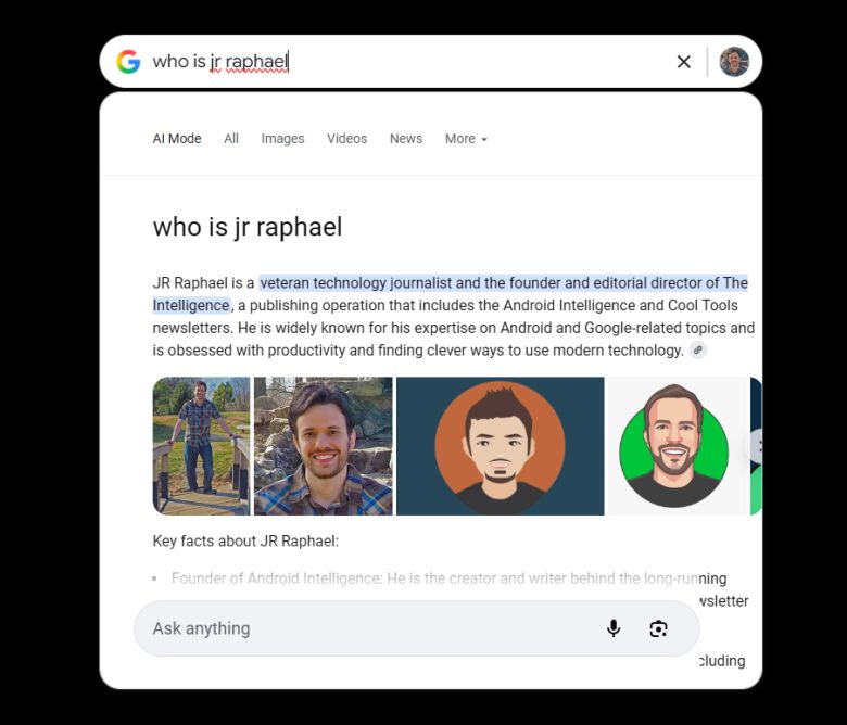 AI 모드를 활성화하면 구글 윈도우 앱은 상황에 따라 장점이 될 수도, 불편할 수도 있는 챗봇 인터페이스로 전환된다.JR Raphael, Foundry