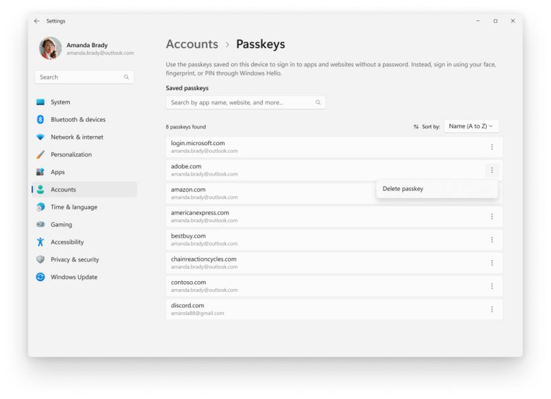 패스키는 빠르고 간단하게 생성할 수 있으며 관리도 쉽다.Microsoft