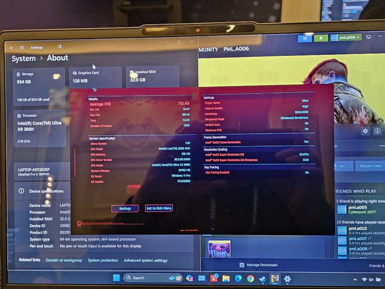 사이버펑크 2077로 진행한 팬서 레이크 벤치마크 화면.Mark Hachman