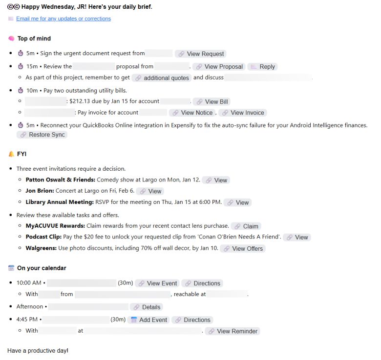 구글 CC의 브리핑에는 실제로 도움이 되는 정보와 함께, 다소 이상할 정도로 중요도가 낮은 정보가 뒤섞여 있다.JR Raphael / Foundry