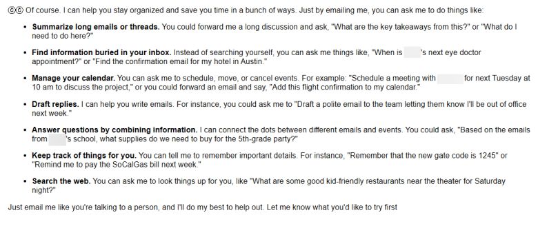 구글 CC는 선제적으로 이메일을 보내는 기능 외에도 사용자가 원할 경우 받은 편지함 안에서 온디맨드 어시스턴트로 작동한다.JR Raphael / Foundry