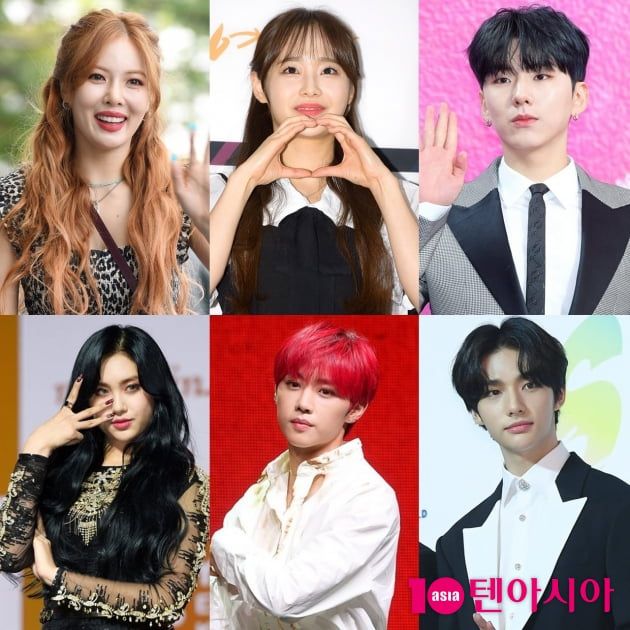 가수 현아(왼쪽상단부터 시계방향), 이달의 소녀 츄, 몬스타엑스 기현, 스트레이 키즈 현진, 더보이즈 선우, 에버글로우 아샤 / 사진=텐아시아DB