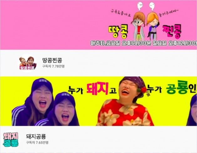 이수빈과 김지영이 운영중인 '땅콩찐콩'과 허미진과 한지원이 운영중인 '돼지공룡'./사진=유튜브 캡처