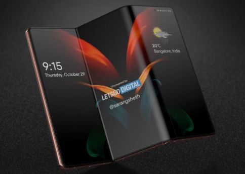 삼성디스플레이가 2018년 출원 신청해 올해 7월 내용이 공개된 두 번 접는 스마트폰 디스플레이 관련 특허 렌더링.(사진출처=레츠고디지털)